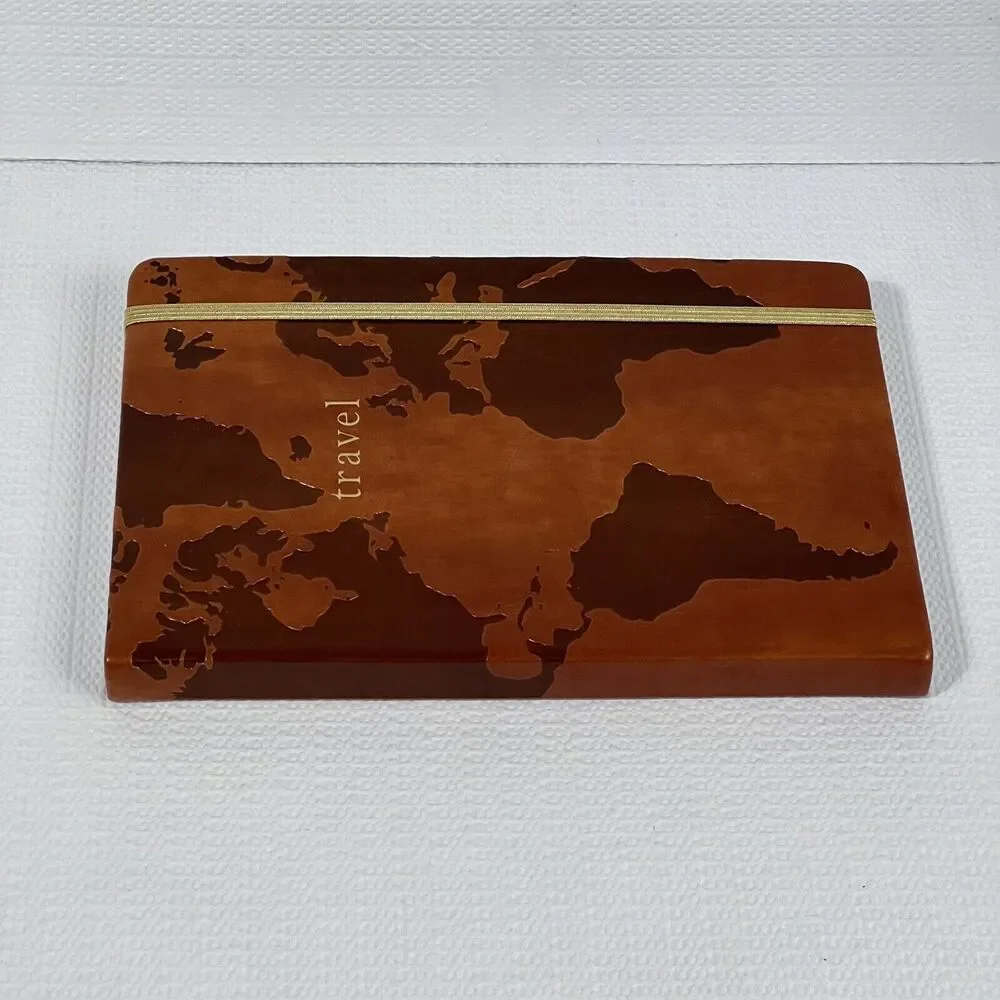 Eccolo TRAVEL Faux Leather Lined Hardcover Journal Notebook Brown Embossed